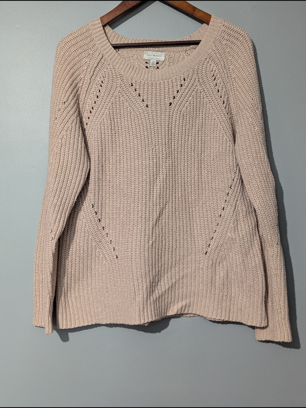 Lucky Brand Women's Blush Pink Pointelle Knit Crewneck Sweater